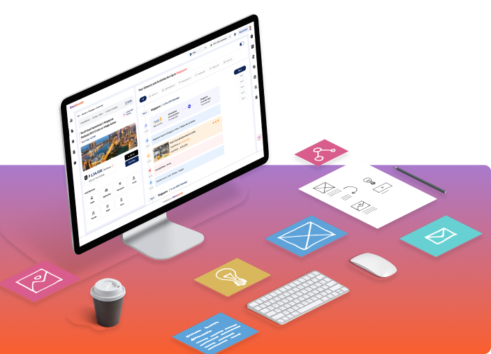 QOYO application interface showing a travel itinerary builder with columns for Day 1, Day 2, and Day 3.